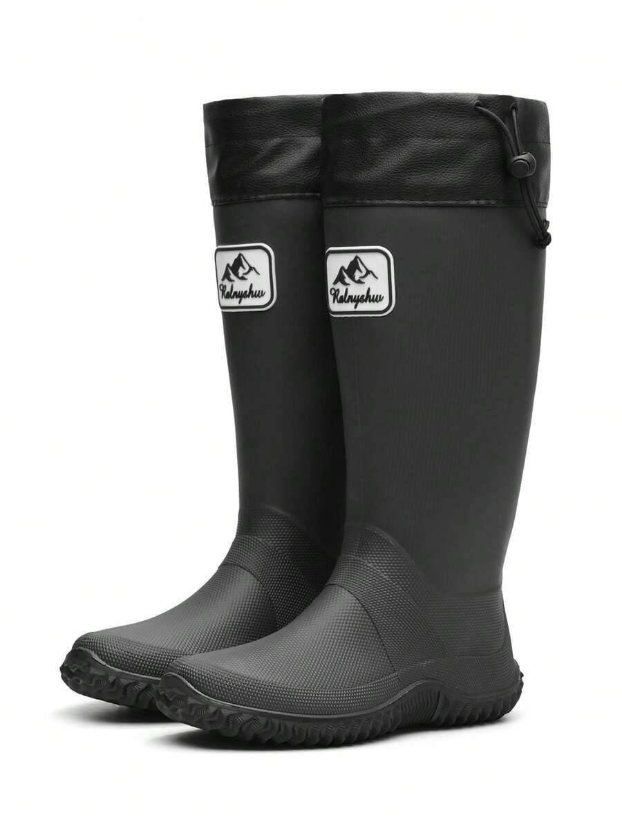 زوج من الأحذية المطرية الطويلة للنساء والرجال، ناعمة وقابلة للطي والتجعيد، خفيفة الوزن، مناسبة للمشي في الماء والشاطئ (تصغر بمقاس واحد عن المقاس الحقيقي) - الأسود - مشاهدة 1