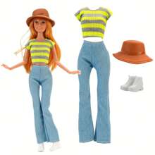 27 件随机娃娃衣服和配饰套装，适合 11 英寸娃娃，包括 5 件上衣、5 条裤子、4 双鞋子、1 顶帽子、2 个耳环、4 个衣架、3 条项链、2 个包、1 个旅行包（款式和颜色随机），不包括娃娃，适合年轻人的绝佳礼物，派对礼品套装 - 11.5吋娃娃配件 - 查看 18