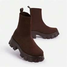 Women Boots White Platform Boots For Winter Autumn Botas Femininas Socks Ankle Boots Platform Shoes Women Heels - 白色 - 查看 5