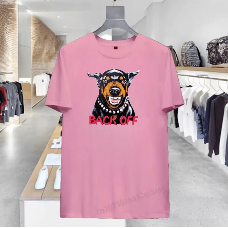 T-Shirt Ferocious Dog Walk Away 100% Cotton Streetwear Round Neck Shirt - 淺粉色 - 查看 1