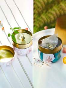 1pc Random Color Mixed Metal Tea Tin, Candy Jar, Round Small Tea Canister, Gift Box - Multicolor - View 3