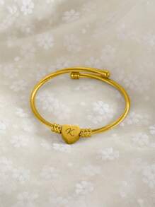 1 件可爱简约风格青春爱心吊坠英文首字母手链，送给男孩和女孩的最个性化礼物 - 均碼 - 查看 53