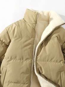 Reversible Polyester Sherpa Thermal Lined Jacket, Warm And Cold Weather, Two-Way Wear - Khaki - View 4