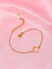 1 chiếc vòng tay thời trang bằng thép không gỉ tinh tế mạ vàng 18K hình cỏ bốn lá đính đá sang trọng đa năng, thích hợp làm quà tặng ngày lễ cho phụ nữ - Vàng - Xem 11