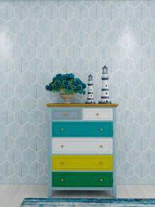 YUANYI 1 Roll 17.52in*39.37in Removable And Reusable Wallpaper, Self-Adhesive Vinyl Furniture Sticker, Waterproof Modern Geometric Green Striped Pattern, Suitable For Bathroom, Living Room, Bedroom And Kitchen Wall Decor, PVC Removable