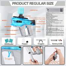 Pistola de Hidrogel para niños a partir de 8 años modo automático y manual, se puede utilizar incluso sin electricidad con luces lanzador eléctrico con 40,000 rondas de gel regalo níña niño - Azul - Ver 2