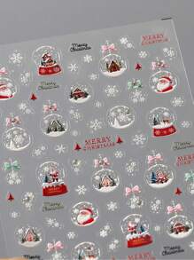 1 张雪屋水晶球美甲贴纸雪花圣诞树指甲贴纸粘性指甲贴花美甲装饰 - 薄荷藍 - 查看 2