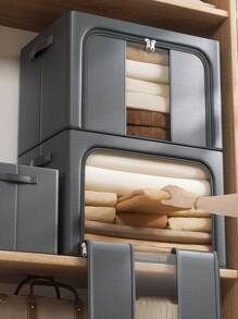 1个/2个装拉链布艺收纳箱，大容量收纳篮，可收纳衣物、毯子、玩具等，适用于衣柜、卧室、家居、宿舍，节省空间的收纳神器 - 深灰色 - 查看 8