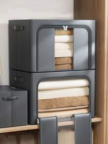 1个/2个装拉链布艺收纳箱，大容量收纳篮，可收纳衣物、毯子、玩具等，适用于衣柜、卧室、家居、宿舍，节省空间的收纳神器 - 深灰色 - 查看 9