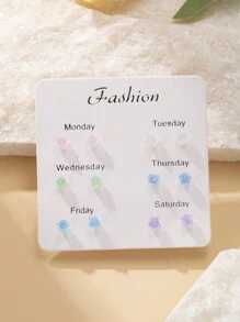 Bộ 6 bông tai đính đá hoa nhựa thời trang dễ thương, phụ kiện trang sức làm quà tặng, thích hợp để đeo hàng ngày cho phụ nữ và trẻ em gái - Nhiều màu - Xem 6