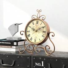 Đồng hồ để bàn sơn sắt phong cách Châu Âu cổ điển có màn hình hiển thị bản đồ thế giới, đồng hồ treo tường/để bàn không tích tắc, im lặng, dùng để trang trí phòng ngủ, văn phòng tại nhà, thích hợp làm quà tặng ngày lễ - Nhiều màu - Xem 3