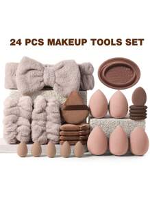 60PCS Makeup Tools Set Including:36PCS Makeup Brush Set+5PCS Makeup Sponges+5PCS Mini Makeup Sponges+5PCS Triangle Powder Puffs+5PCS Mini Air Cushion Powder Puffs+1pc Hairband+2PCS Hand Bowl Strap+1pc Makeup Brush Cleaning Tools - 彩色 - 查看 18