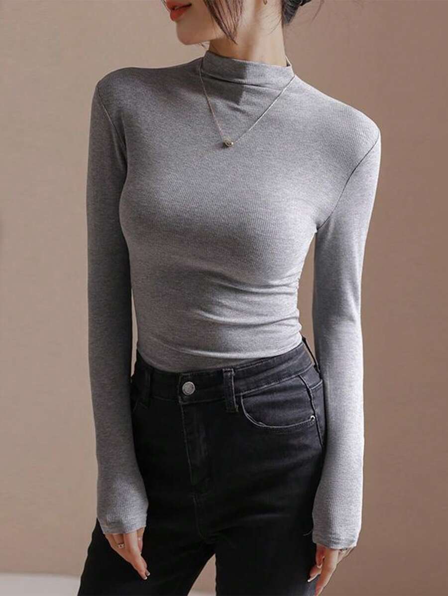 极简主义高领设计修身打底长袖 T 恤，秋冬季新款