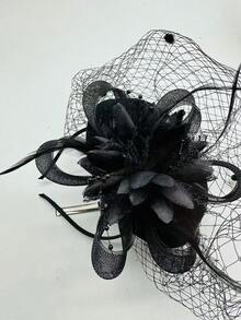 迷人帽子 20 年代 50 年代帽子 药盒帽 鸡尾酒茶会头饰 带面纱 适合女孩和女士 - 黑色 - 查看 3