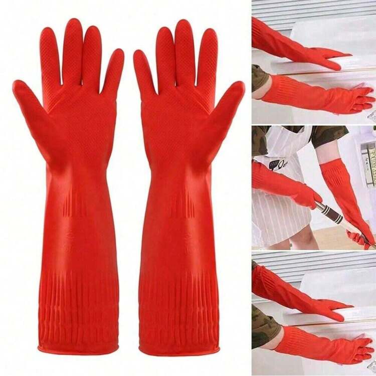 1 Cặp Găng tay gia dụng chống trượt chống thấm nước dài và dày dùng cho nhà bếp, giặt giũ, vệ sinh - Nhiều màu - Xem 2