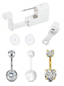 CIZME 7PCS/Set Belly Button Piercing Kit Gun Belly Piercing Kit Belly Button Piercing Gun Navel Piercing Kit Belly Button Ring Piercing Kit Silver Gold Belly Piercing Gun For Women - White - View 10