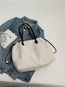 女士休闲大容量单肩包，新款秋冬简约百搭羊羔绒单肩包，通勤斜挎包，日常出游、购物必备 - 米色 - 查看 8