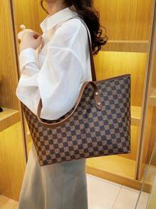 Túi Tote Dung Tích Lớn Thời Trang Cho Nữ - Túi Đeo Vai & Túi Xách Đa Năng Có Khóa Kéo, Chất Liệu PU Bền - màu nâu - Xem 6