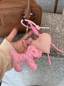 PU 皮革小狗吊坠心形钥匙扣包包饰物创意汽车钥匙扣装饰冬季粉色女士礼物 - 彩色 - 查看 12