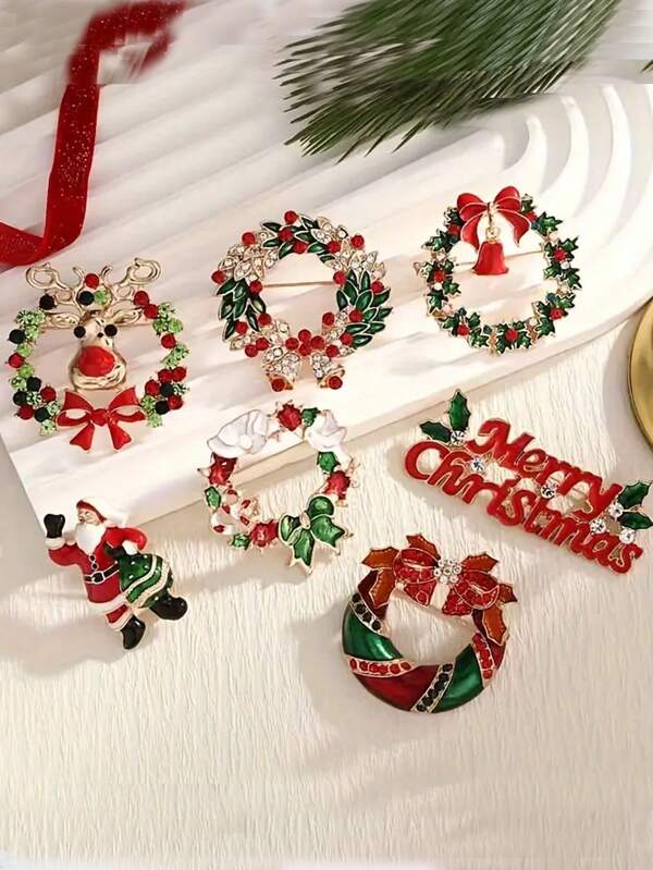 1 Pc /7pcs Set Of Chic & Cute Christmas Brooches With Sparkling Rhinestones - Perfect For Holiday Parties & Casual Attire Gift
