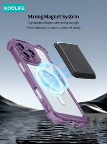 Koolife 1pc Magnetic Adsorption Transparent TPU+PC Anti-Fall Shockproof Protective Phone Case Compatible With Iphone 16/16Pro/16Plus/16ProMax/11/12/12Pro/12ProMax/13/13Pro/13ProMax/14/14Plus/14Pro/14ProMax/15/15Pro/15Plus/15ProMax - 透紫+磁吸卡包 - 查看 2