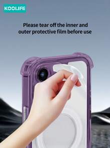 Koolife 1pc Magnetic Adsorption Transparent TPU+PC Anti-Fall Shockproof Protective Phone Case Compatible With Iphone 16/16Pro/16Plus/16ProMax/11/12/12Pro/12ProMax/13/13Pro/13ProMax/14/14Plus/14Pro/14ProMax/15/15Pro/15Plus/15ProMax - 透紫+磁吸卡包 - 查看 7