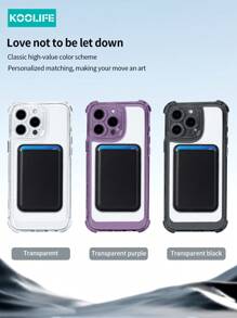 Koolife 1pc Magnetic Adsorption Transparent TPU+PC Anti-Fall Shockproof Protective Phone Case Compatible With Iphone 16/16Pro/16Plus/16ProMax/11/12/12Pro/12ProMax/13/13Pro/13ProMax/14/14Plus/14Pro/14ProMax/15/15Pro/15Plus/15ProMax - 透紫+磁吸卡包 - 查看 8