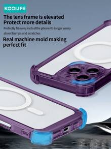 Koolife 1pc Magnetic Adsorption Transparent TPU+PC Anti-Fall Shockproof Protective Phone Case Compatible With Iphone 16/16Pro/16Plus/16ProMax/11/12/12Pro/12ProMax/13/13Pro/13ProMax/14/14Plus/14Pro/14ProMax/15/15Pro/15Plus/15ProMax - 透紫+磁吸卡包 - 查看 6