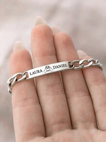 Customized Engraved Name Women's Bracelet Fashionable And Simple Personalized Charm Couple Bracelet Gold Stainless Steel Adjustable Men's Curved Bracelet Nameplate Jewelry Commemorative Gift For Boyfriend Christmas Gift For Men Valentine's Day Gift For Girlfriend Suitable For Daily Wear For Dad, Family, Friends, Son, Grandparents Anniversary, Valentine's Day, Birthday, Father's Day, Graduation, Wedding, Prom,Mother's Day Gift,Customized Fashion Engraved Bracelets,Vintage Outfit - Silver - View 5