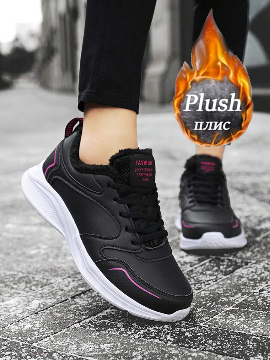 1 par de tênis esportivos pretos impermeáveis estilo esportivo para mulheres, novos tênis casuais leves de couro genuíno 2025 para corrida e caminhada, tênis respiráveis de cor sólida da moda
