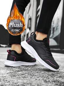 1 par de tênis esportivos pretos impermeáveis estilo esportivo para mulheres, novos tênis casuais leves de couro genuíno 2025 para corrida e caminhada, tênis respiráveis de cor sólida da moda