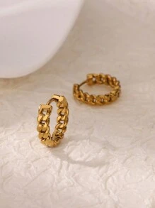 1 Pair Cuban Link Chain Huggies Hoop Earrings For Women Stainless Steel 18K Gold Plated Earrings Fashion Punk Daily Jewelry Gift - 1 - View 4