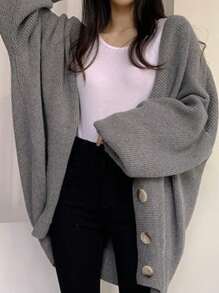 Cárdigans de Mujer Otoño japonés y suéter de invierno Cardigan de punto Botón Slouchy Chaqueta - Gris - Ver 4