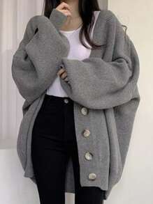 Cárdigans de Mujer Otoño japonés y suéter de invierno Cardigan de punto Botón Slouchy Chaqueta - Gris - Ver 2