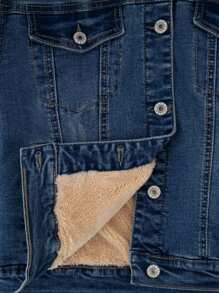 Denim Jacket With Detachable Plush, Plush Inside. - Medium Wash - View 3