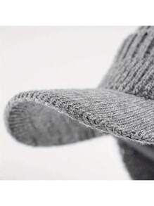 Unisex Winter Warm Fleece Lined Knitted Peaked Beanie Baseball Cap Earflap Hats - Black - View 9
