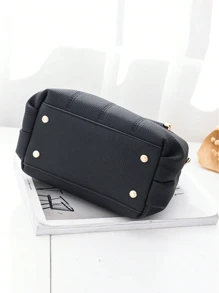 优雅绗缝细节手提包，时尚双手柄工作包，女士仿皮单肩包，手提包单肩斜挎包 - 黑色 - 查看 8