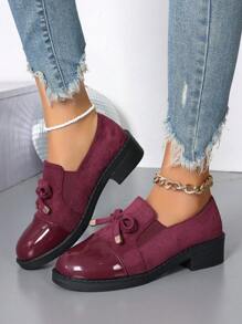 时尚女士低帮高跟蝴蝶结鞋，春秋季工作鞋，加大码，欧美风格情人节 - 中紫紅色 - 查看 3