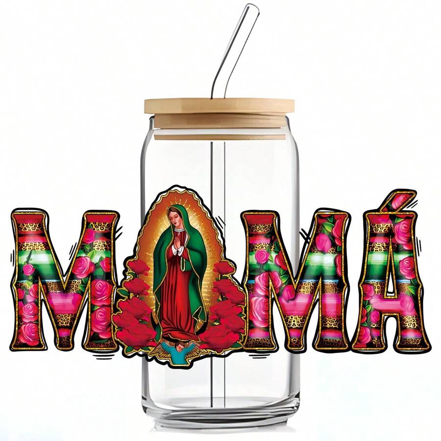 1 miếng dán chuyển UV Công giáo Lady Of Guadalupe, miếng dán tự dính cho cốc nước, nhãn pha lê 3d, miếng dán chuyển nhiệt tự làm, miếng dán cốc thủy tinh, miếng dán chai