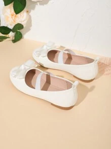 1 Pair Girls' Shoes With Floral Decor Elastic Lace Up, Slip-On Design Flat Minimalist Versatile Suitable For Spring Autumn