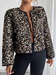 Damen Lässig Leopard Muster Jacke für Herbst/Winter