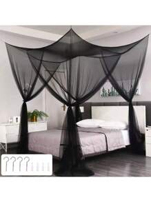 Cortinas De Cama Pabellón Colchas Tamaño King Mosquitero Colcha Tamaño King Dosel De Cama con 4 Postes De Esquina Mosquitera para Cama Dosel De Cama King Size Largo Cortina De Cama - Negro - Ver 1