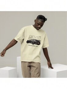 Cotton T-Shirt With Porsche 911 Gt3 Speed Car Design Print - 米色 - 查看 2