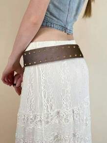 复古百搭 Y2K 和街头风格棕黑色双扣宽腰带，复古感觉小众设计 - 彩色 - 查看 6