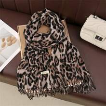 1 chiếc khăn choàng cashmere giả in họa tiết phong cách Âu Mỹ dành cho nữ, họa tiết da báo nhiều màu, khăn choàng dài đa năng, thích hợp giữ ấm vào mùa thu/đông - họa tiết da báo kaki - Xem 5