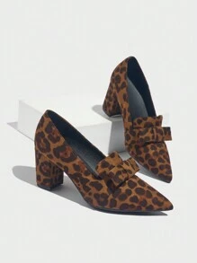 Nieuwe aankomst damesmode sexy diepe mond luipaard print patroon veelzijdige dikke hak loafer schoenen, herfst/winter