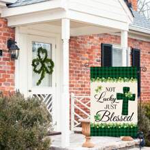 1PC Lucky Clover St. Patrick's Day Garden Banner Vertical Double Sided Buffalo Lattice Country Farmhouse Clover Patio Outdoor Decoration