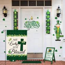 1PC Lucky Clover St. Patrick's Day Garden Banner Vertical Double Sided Buffalo Lattice Country Farmhouse Clover Patio Outdoor Decoration