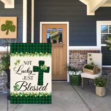1PC Lucky Clover St. Patrick's Day Garden Banner Vertical Double Sided Buffalo Lattice Country Farmhouse Clover Patio Outdoor Decoration