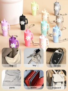 1 件时尚休闲爱彩色花朵钥匙扣创意奶茶杯小吊坠不倒翁钥匙扣杯子钥匙扣水瓶钥匙扣健身配套配件汽车配件包饰学院可爱哥特 Y2k 包饰挂绳带身份证夹汽车配件包饰 - 彩色 - 查看 8